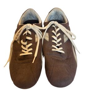 Chocolate Brown with Beige Striped Low Flat Athletic Shoes by Xhilaration.Size=8